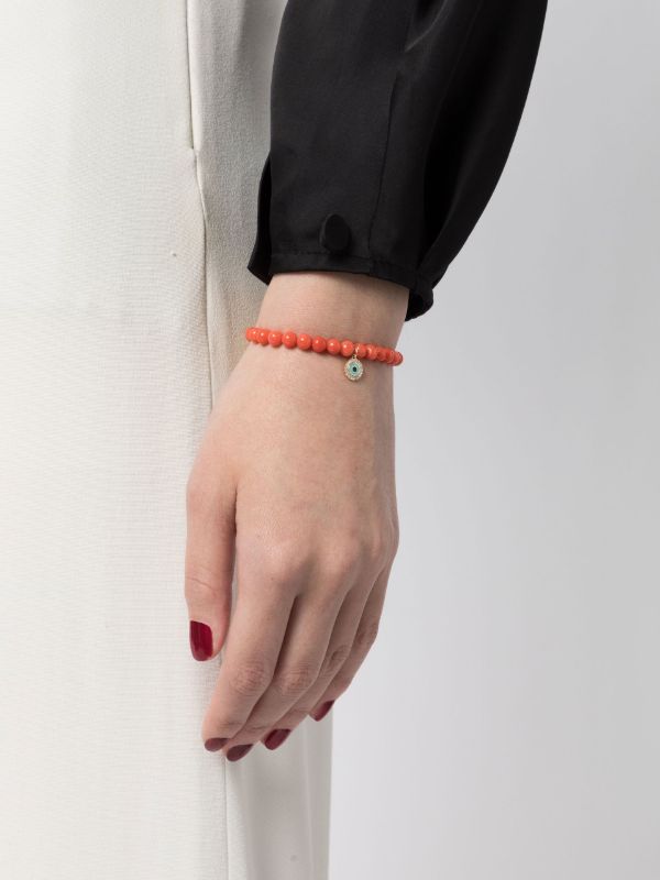 Sydney Evan 14K Yellow Gold Evil Eye Coral Beaded Bracelet | Browns Fine Bracelets
