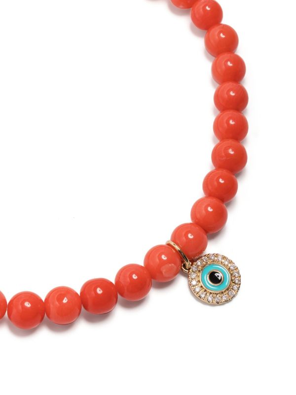 Sydney Evan 14K Yellow Gold Evil Eye Coral Beaded Bracelet | Browns Fine Bracelets