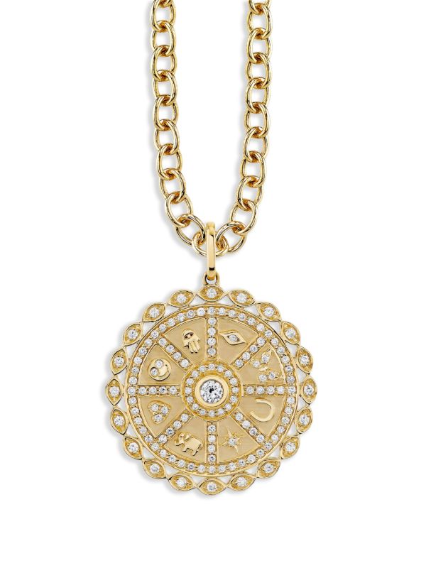 Sydney Evan 14K Yellow Gold Icon Wheel Coin Diamond Pendant Charm | Browns Fine Necklaces