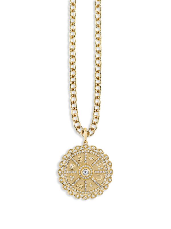 Sydney Evan 14K yellow gold Icon Wheel Coin diamond pendant charm | Browns Fine Necklaces
