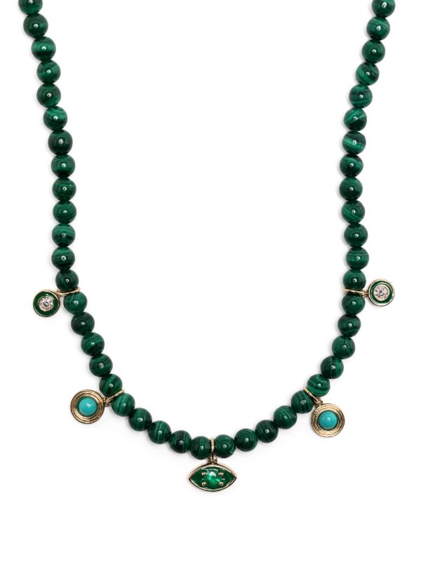 Sydney Evan 14K yellow gold Marquise Eye malachite and diamond necklace | Browns Necklaces