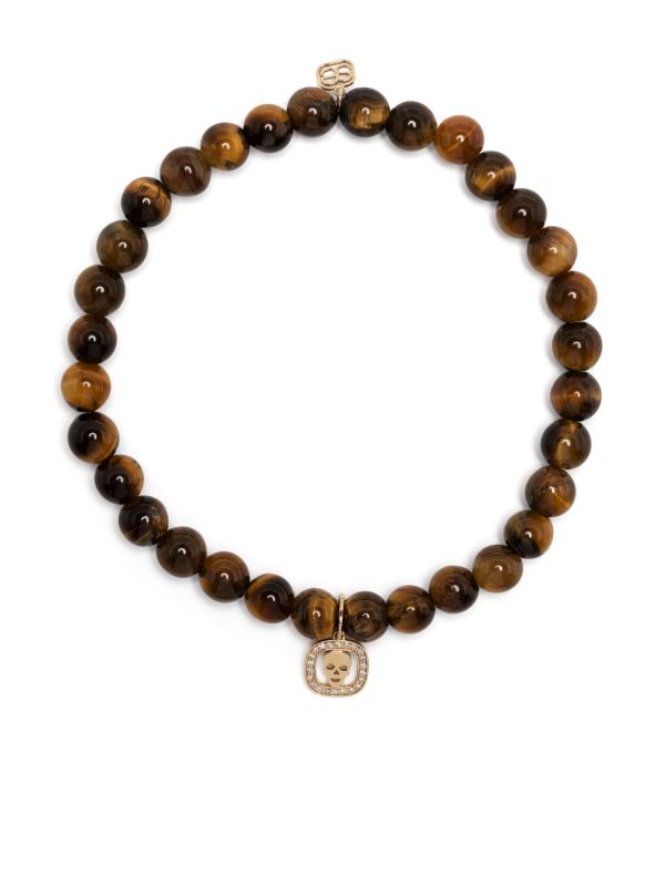 Sydney Evan 14K yellow gold Skull tiger's eye bracelet | Browns Bracelets