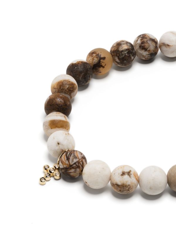 Sydney Evan 14k Yellow Gold Tiny Bezel Cross Charm Beaded Bracelet | Browns Bracelets