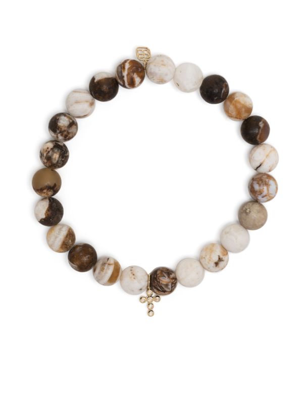 Sydney Evan 14k Yellow Gold Tiny Bezel Cross Charm Beaded Bracelet | Browns Bracelets