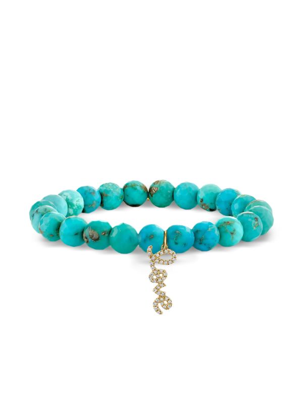 Sydney Evan 14kt yellow gold Love Script turquoise and diamond bracelet | Browns Fine Bracelets