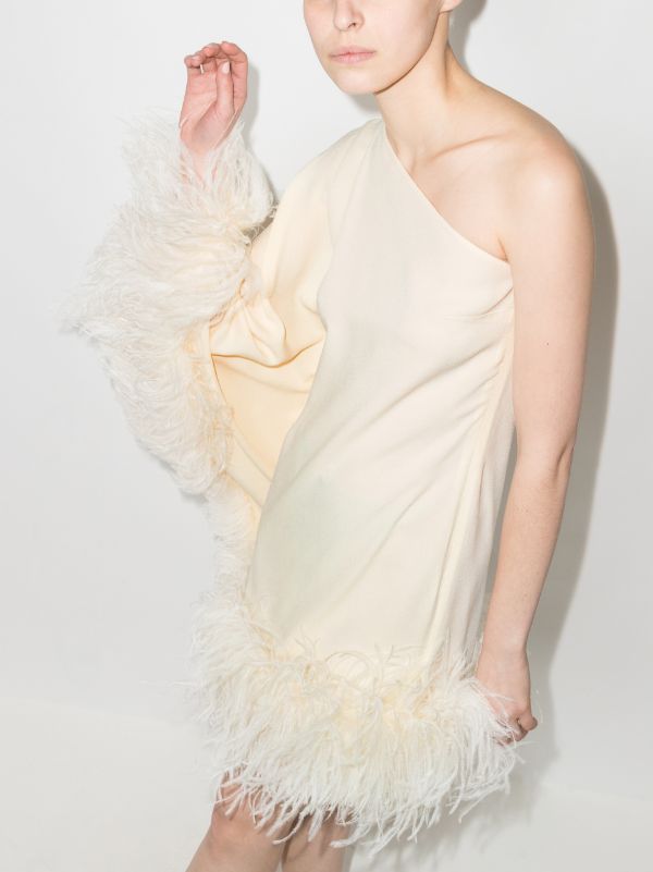Taller Marmo Neutral Piccolo Asymmetric Feather-trim Mini Dress | Browns Cocktail & Party Dresses