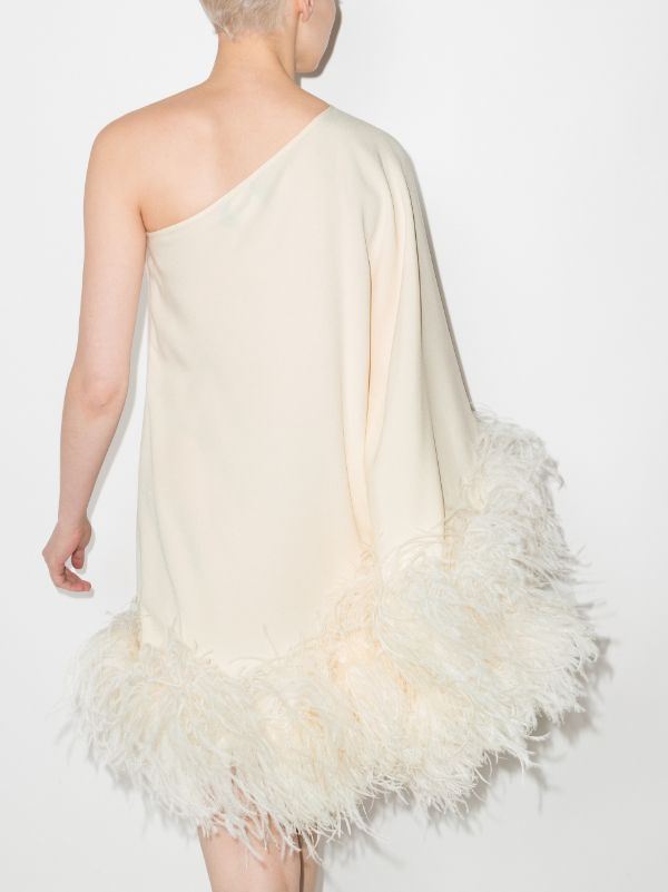 Taller Marmo Neutral Piccolo Asymmetric Feather-trim Mini Dress | Browns Cocktail & Party Dresses