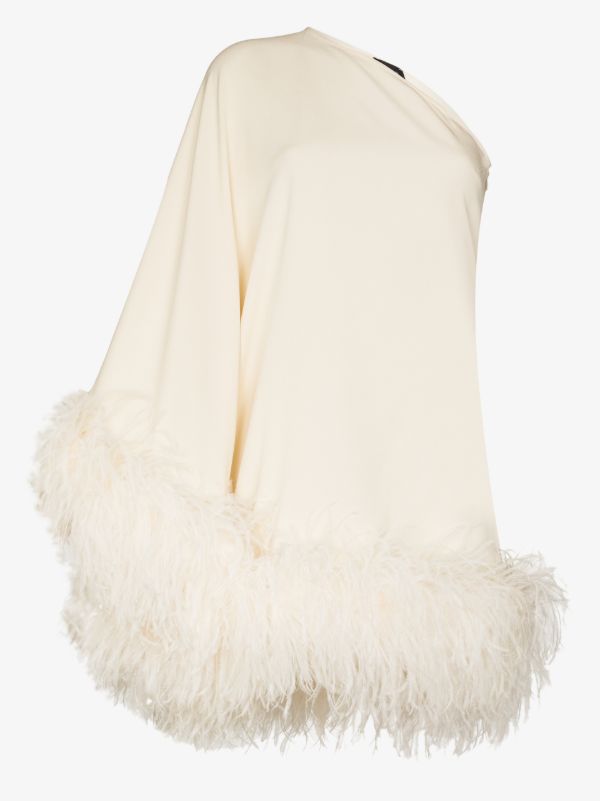 Taller Marmo Neutral Piccolo asymmetric feather-trim mini dress | Browns Cocktail & Party Dresses