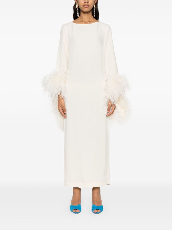 Taller Marmo White Feather-Trim Midi Dress | Browns Cocktail & Party Dresses