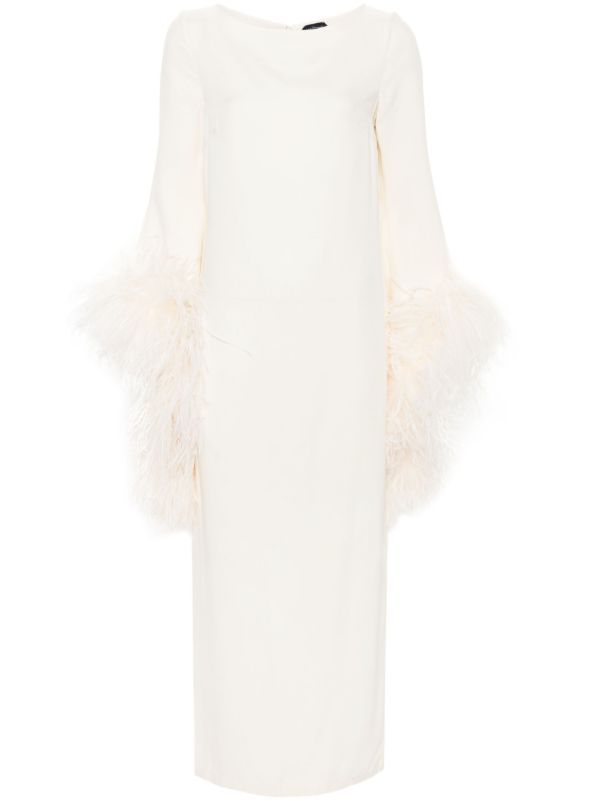 Taller Marmo White Feather-Trim Midi Dress | Browns Cocktail & Party Dresses