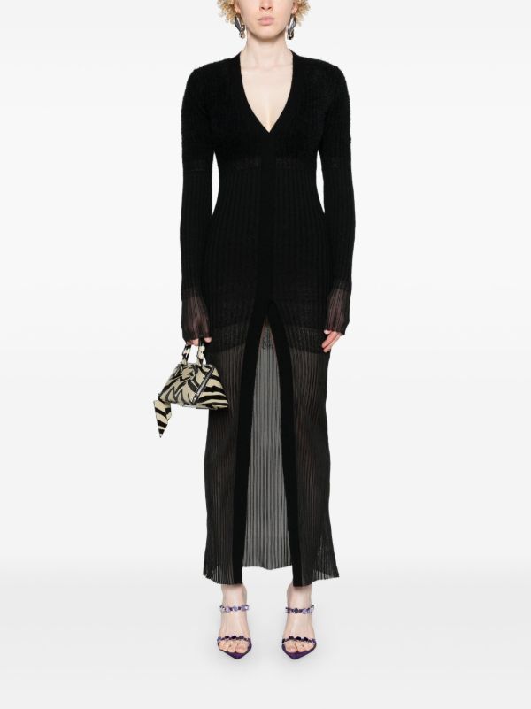 The Attico Black V-neck Ribbed Midi Dress | Browns Cocktail & Party Dresses