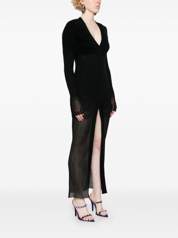 The Attico Black V-neck Ribbed Midi Dress | Browns Cocktail & Party Dresses