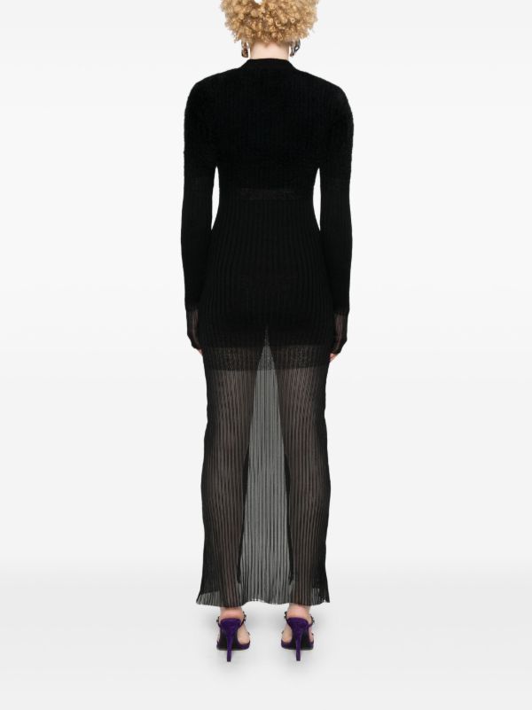 The Attico Black V-neck Ribbed Midi Dress | Browns Cocktail & Party Dresses