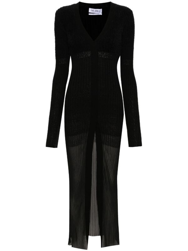 The Attico black v-neck ribbed midi dress | Browns Cocktail & Party Dresses