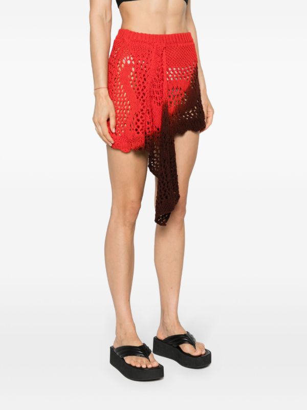 The Attico Red Crochet Asymmetric Mini Skirt | Browns Asymmetric & Draped Skirts