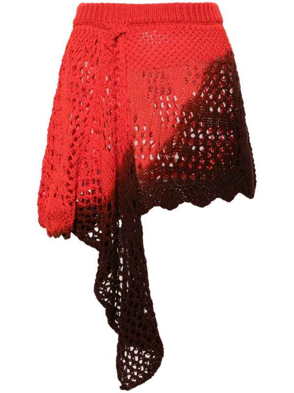 The Attico Red Crochet Asymmetric Mini Skirt | Browns Asymmetric & Draped Skirts