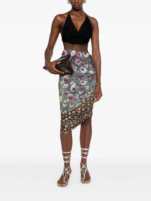 The Attico Ruched Patchwork Midi Skirt | Browns Asymmetric & Draped Skirts