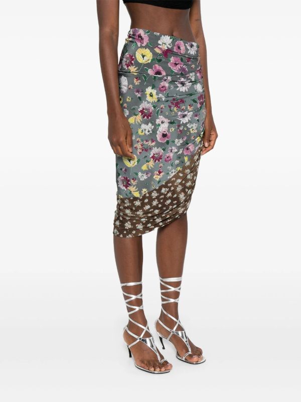 The Attico Ruched Patchwork Midi Skirt | Browns Asymmetric & Draped Skirts
