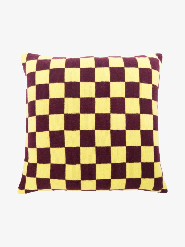 The Elder Statesman Yellow And Red Checkerboard Cashmere Cushion | Browns Cushions