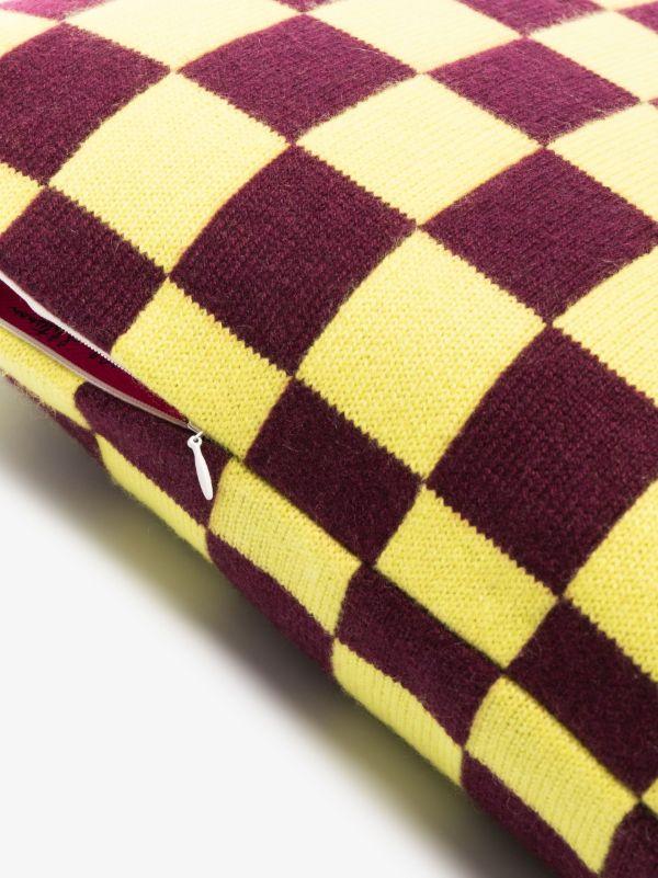 The Elder Statesman Yellow And Red Checkerboard Cashmere Cushion | Browns Cushions