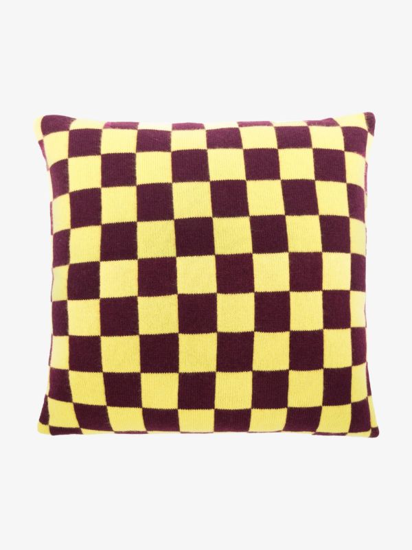The Elder Statesman yellow and red checkerboard cashmere cushion | Browns Cushions