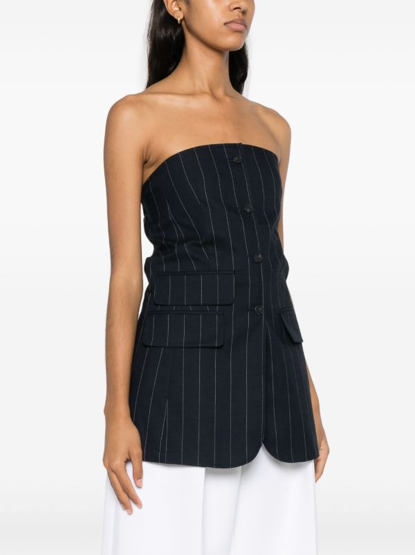 The Frankie Shop Blue Pinstripe Strapless Top | Browns Blouses