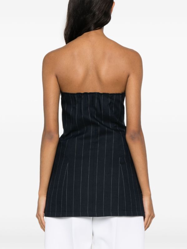 The Frankie Shop Blue Pinstripe Strapless Top | Browns Blouses