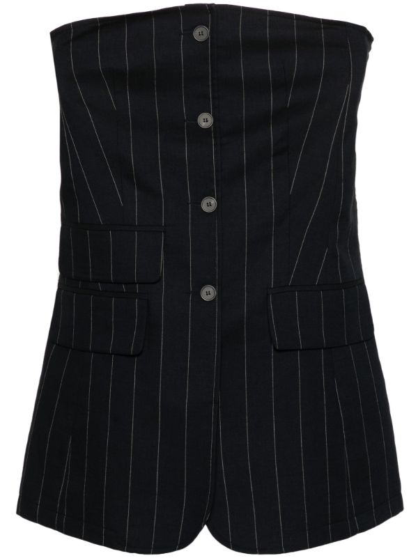 The Frankie Shop Blue Pinstripe Strapless Top | Browns Blouses