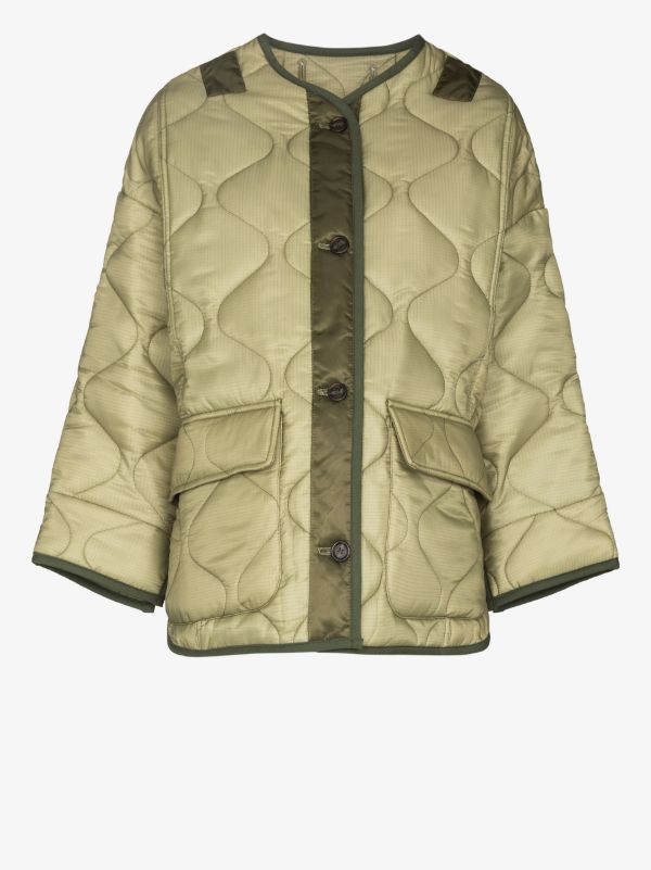 The Frankie Shop Green Teddy Quilted Jacket | Browns Oversized Jackets