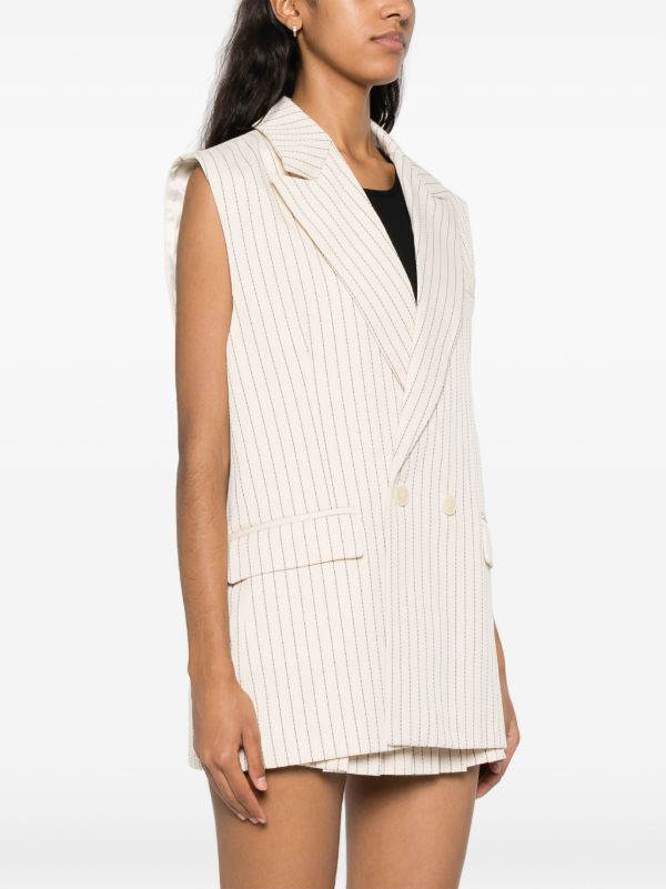 The Frankie Shop Neutral Pinstripe Twill Waistcoat | Browns Waistcoats & Gilets