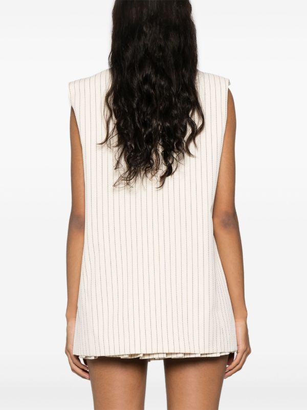 The Frankie Shop Neutral Pinstripe Twill Waistcoat | Browns Waistcoats & Gilets