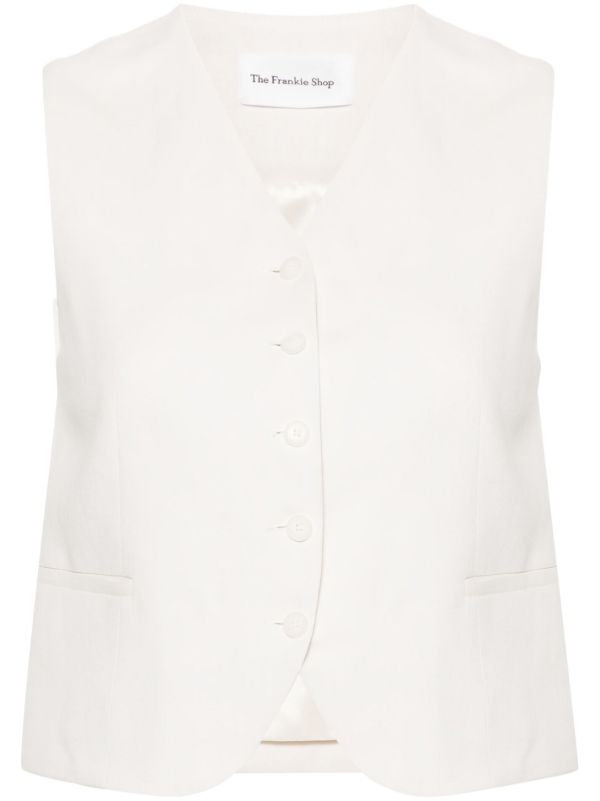 The Frankie Shop White Twill V-neck Waistcoat | Browns Waistcoats & Gilets