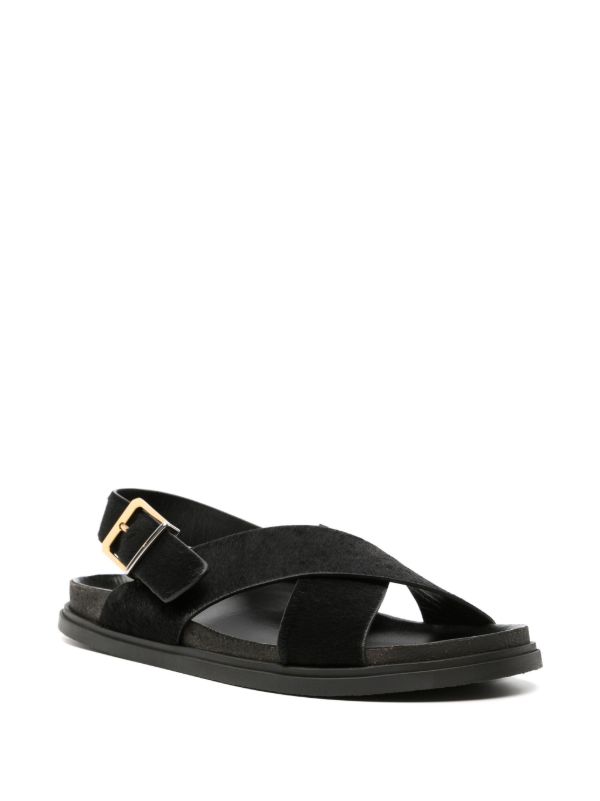 The Row Black Buckle Leather Sandals | Browns Sandals
