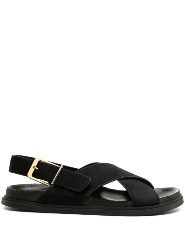 The Row Black Buckle Leather Sandals | Browns Sandals
