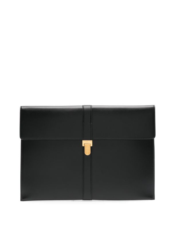 The Row Black Leather Clutch Bag | Browns Clutch Bags