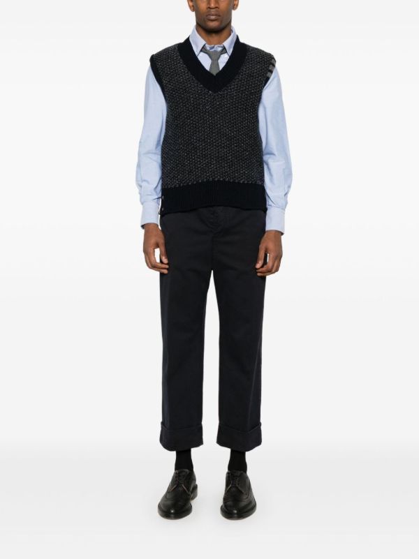 Thom Browne 4-Bar Knitted Vest | Browns Knitted Sweaters