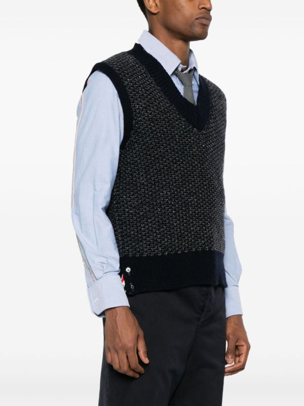 Thom Browne 4-Bar Knitted Vest | Browns Knitted Sweaters