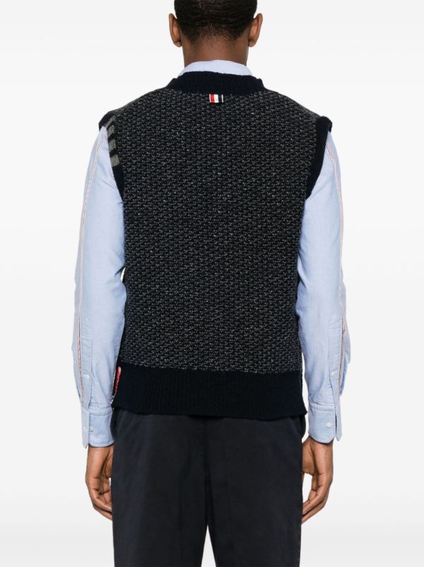 Thom Browne 4-Bar Knitted Vest | Browns Knitted Sweaters