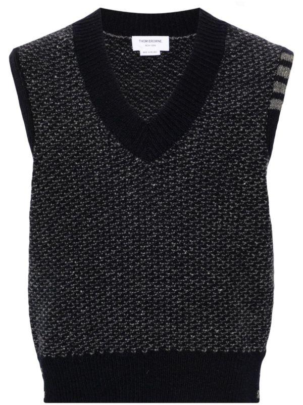 Thom Browne 4-Bar Knitted Vest | Browns Knitted Sweaters