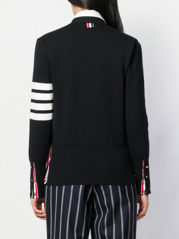 Thom Browne Blue 4-Bar Cotton Cardigan | Browns Cardigans