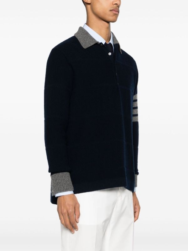 Thom Browne Blue 4-Bar Virgin Wool Polo Shirt | Browns Polo Shirts