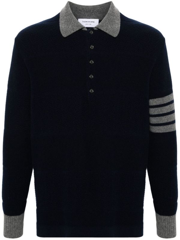 Thom Browne Blue 4-Bar Virgin Wool Polo Shirt | Browns Polo Shirts