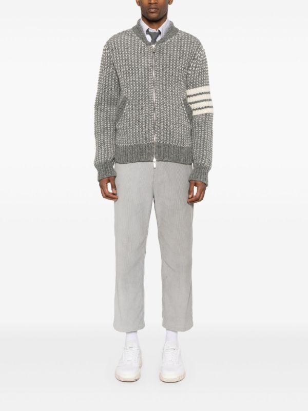 Thom Browne Grey 4-Bar Jacket | Browns Cardigans