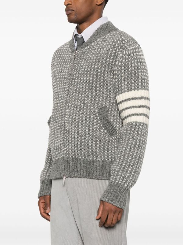 Thom Browne Grey 4-Bar Jacket | Browns Cardigans