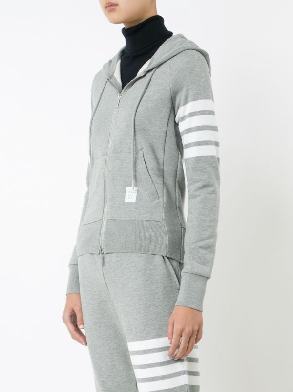 Thom Browne Grey 4-Bar Zip-Up Cotton Hoodie | Browns Hoodies