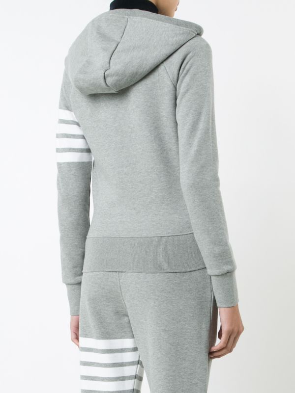 Thom Browne Grey 4-Bar Zip-Up Cotton Hoodie | Browns Hoodies