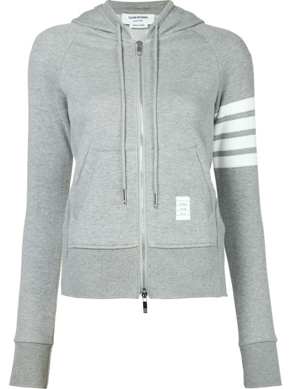 Thom Browne Grey 4-Bar Zip-Up Cotton Hoodie | Browns Hoodies