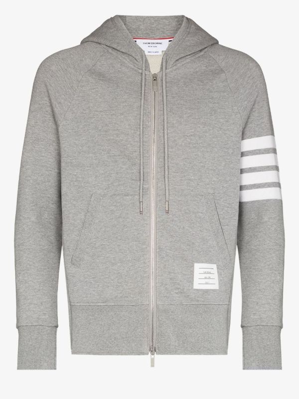 Thom Browne Grey Classic 4-Bar Stripe Cotton Hoodie | Browns Hoodies