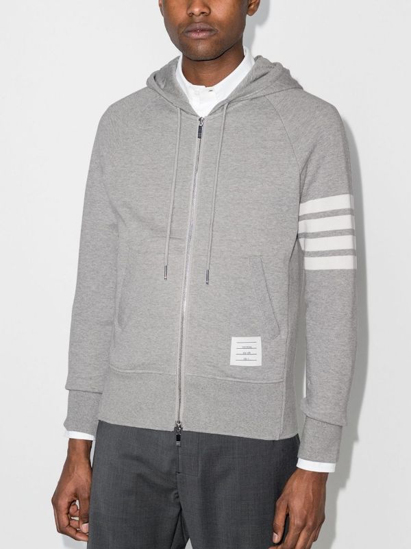 Thom Browne Grey Classic 4-Bar Stripe Cotton Hoodie | Browns Hoodies