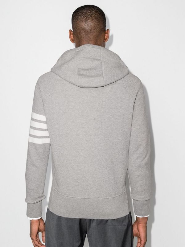 Thom Browne Grey Classic 4-Bar Stripe Cotton Hoodie | Browns Hoodies
